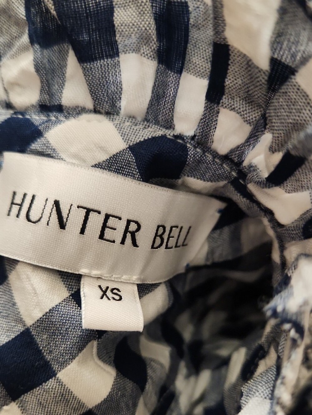 Hunter Bell Hayes Smocked High-Neck Gingham Blouse - Navy/White XSmall - Picture 6 of 12